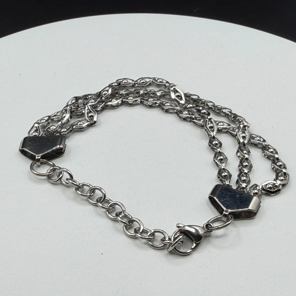 Stainless Steel Geometric Link Necklace Triple Strand Bracelet Set Statement Y2K